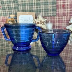Colbalt Blue Ribbed Moderntone Vintage Depression Glass Set